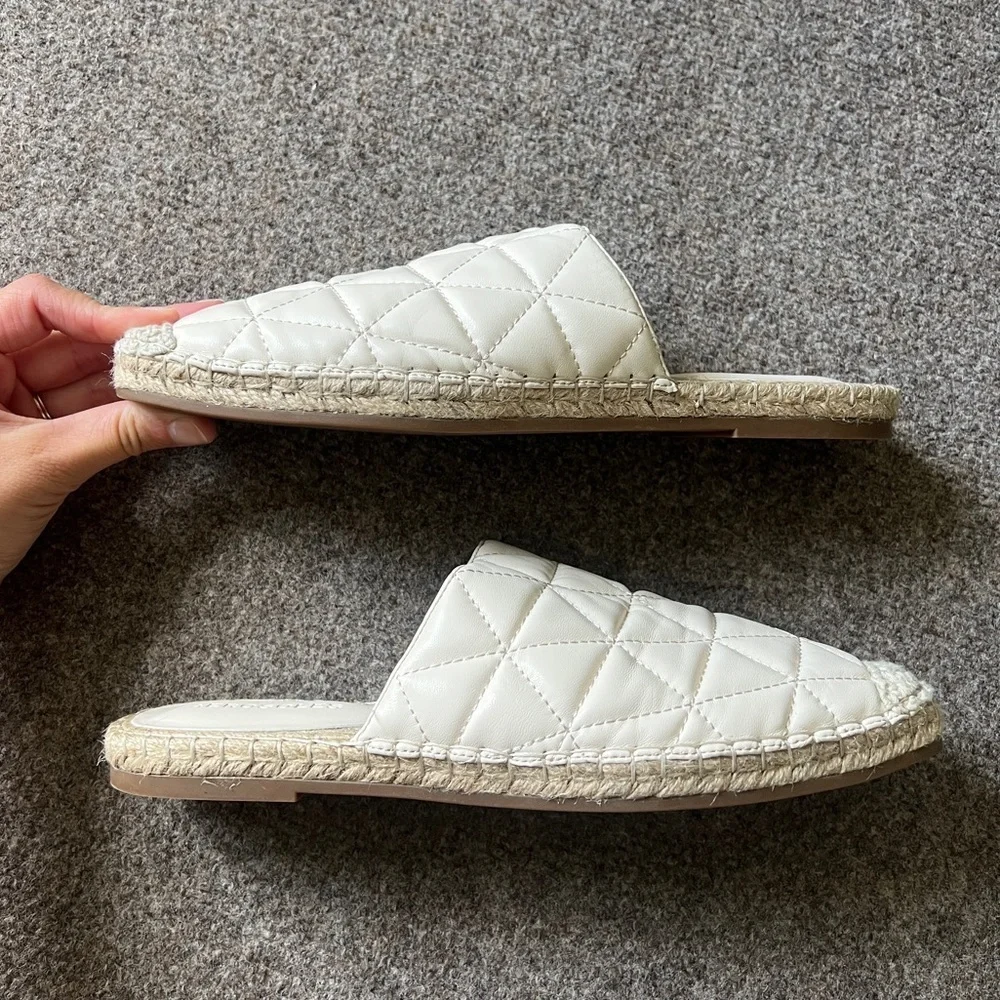 Aerosoles‎ Olson Cream Espadrille Slides Leather Flat Mules Shoes Women’s Size 8